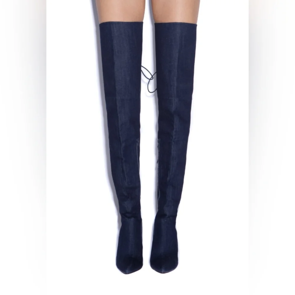 Thigh High Dark Denim lace up boots! - Picture 2 of 7